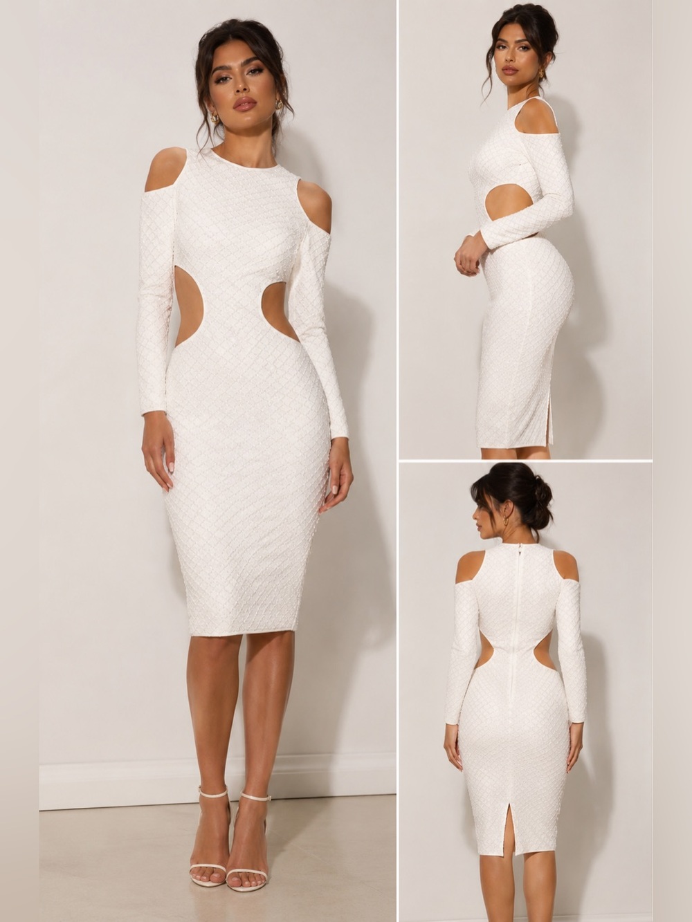 White Cold-Shoulder Cutout Bodycon Dress